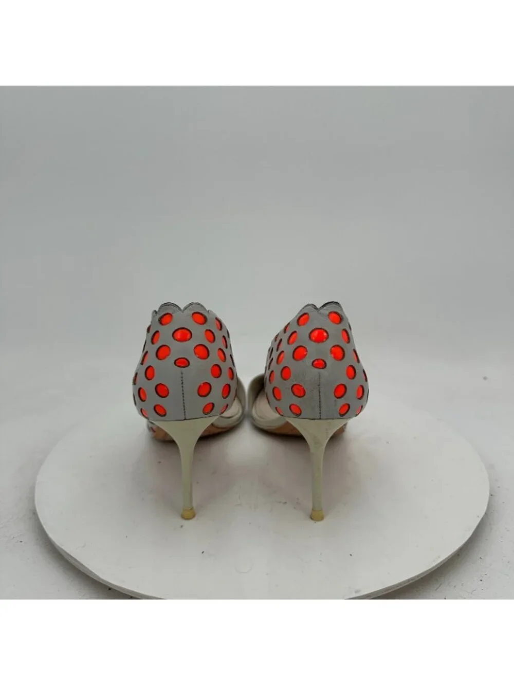 Sophia Webster Women Size EU 37.5 US 7 Light Grey Orange Polkadot Pump Shoes